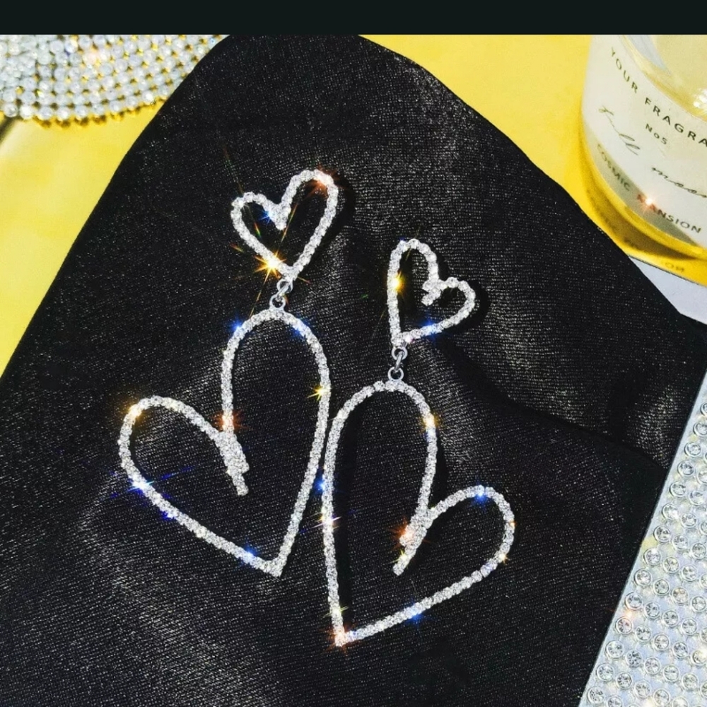 Double Heart Drop Earrings